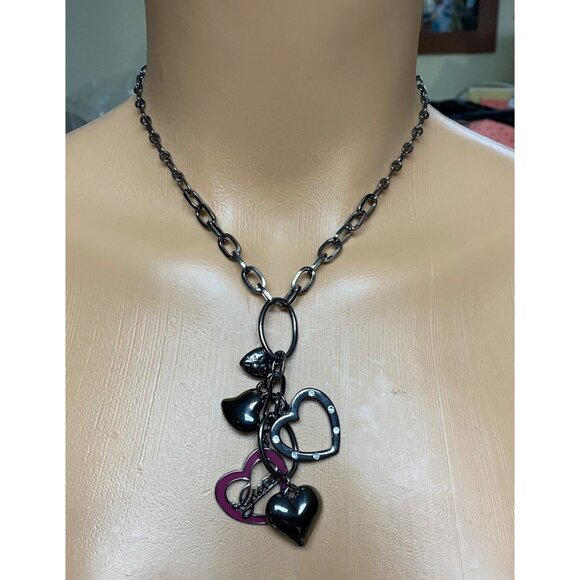 Guess Silver-Tone Heart Charm Necklace With Pink Enamel & Rhinestone Accents For - Picture 9 of 9